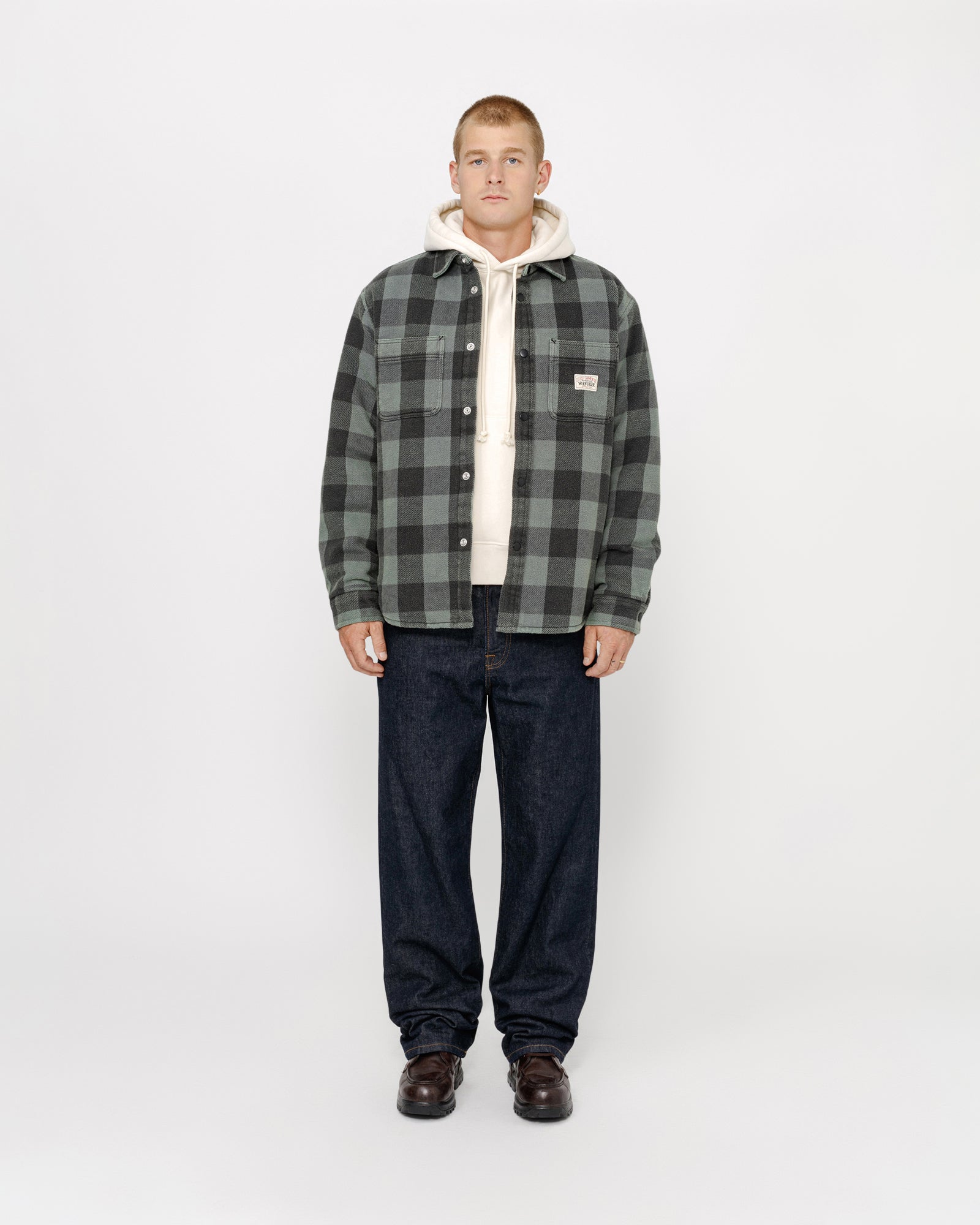 Sherpa Lined Buffalo Plaid Shirt in grey – Stüssy UK