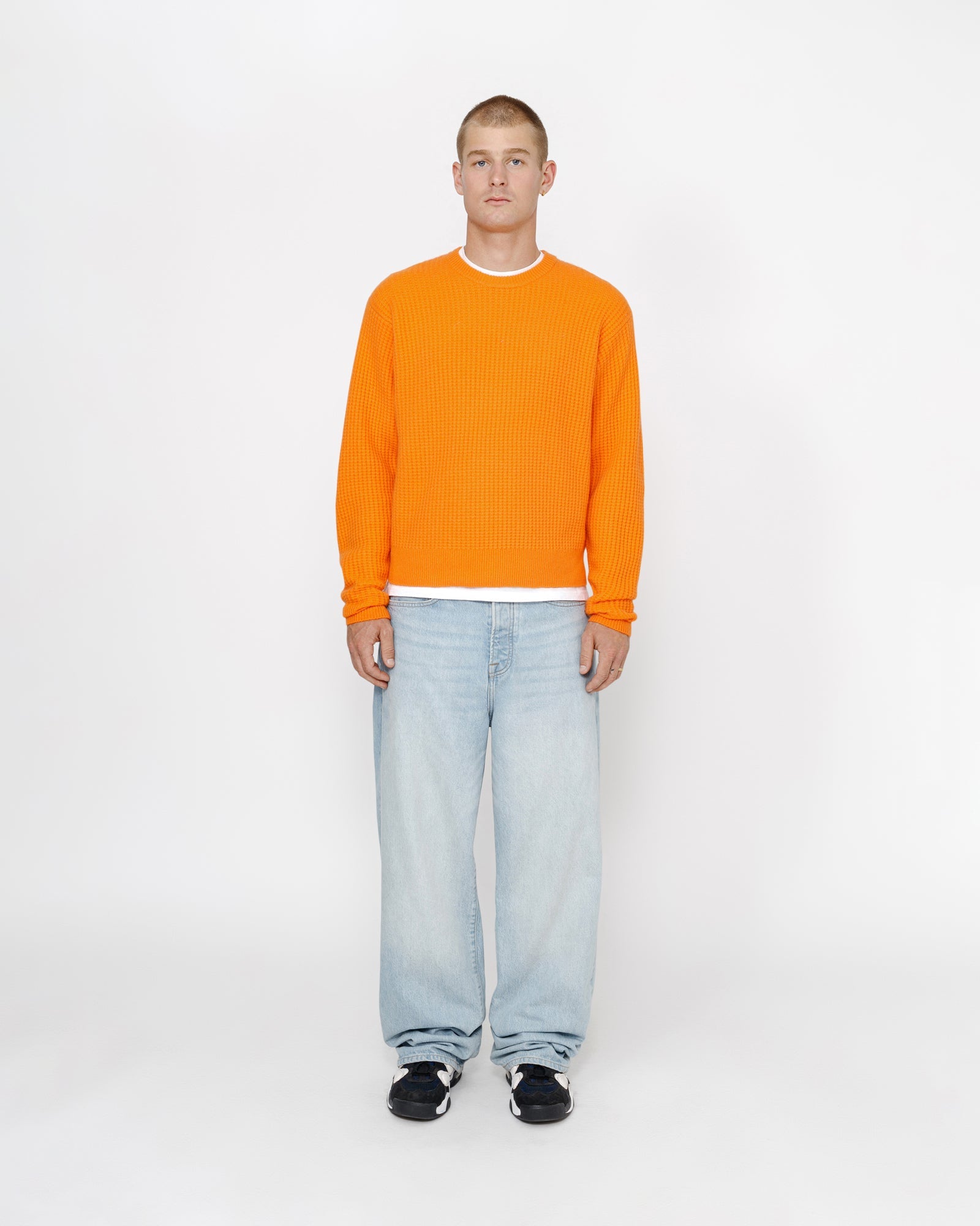 Waffle Knit Cashmere Crew in bright orange – Stüssy UK 