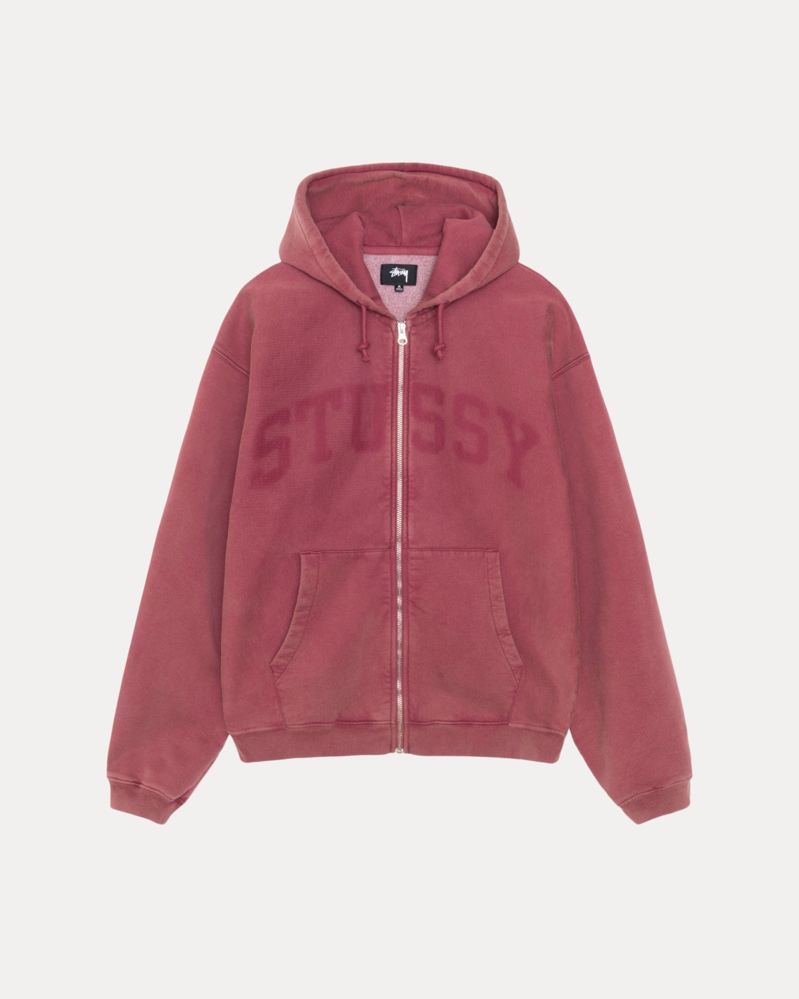Zip Hoodie Faded Graphic in burgundy – Stüssy UK