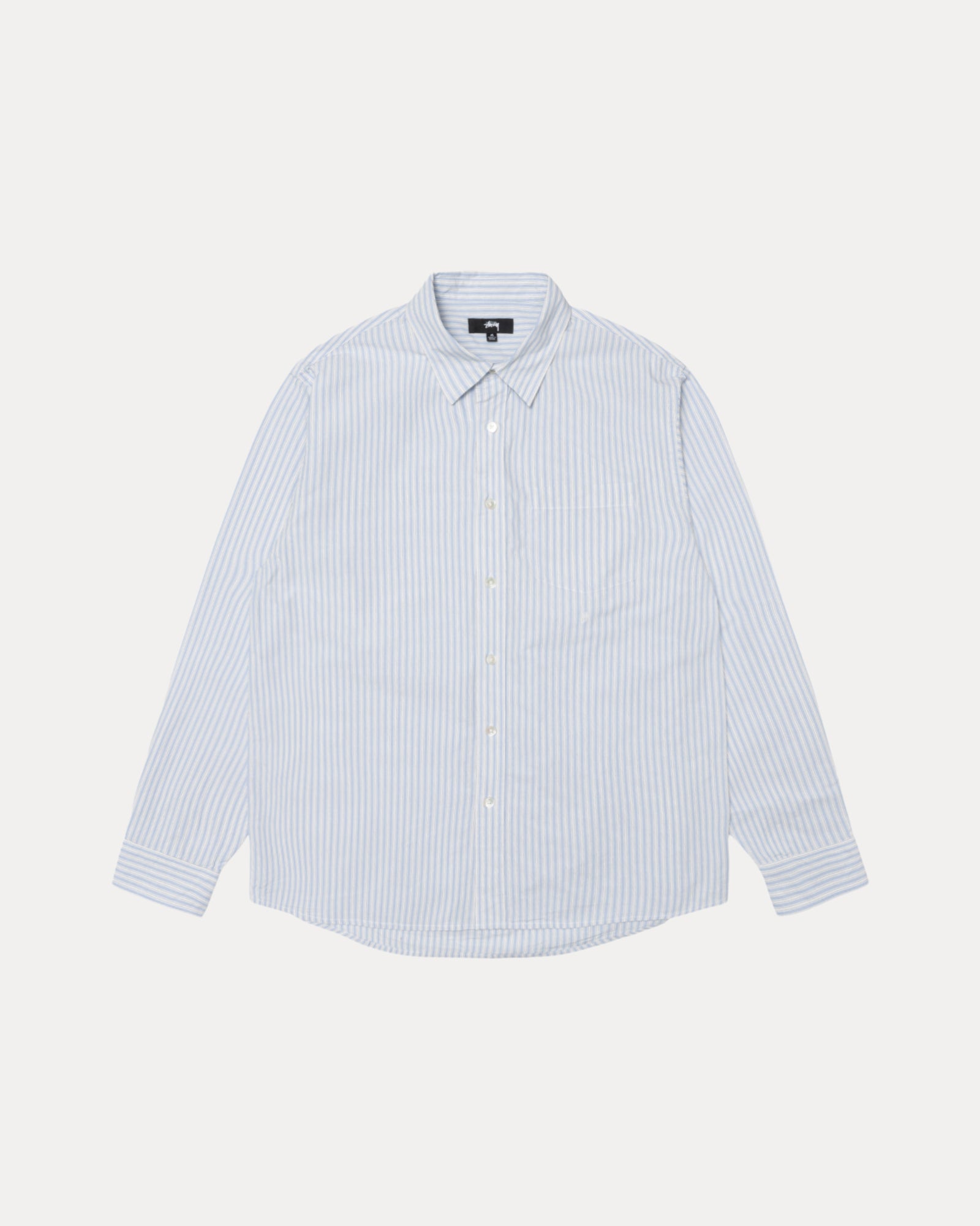 STUSSY◇Big Button Stripe Shirt/L/コットン/ホワイト/ストライプ