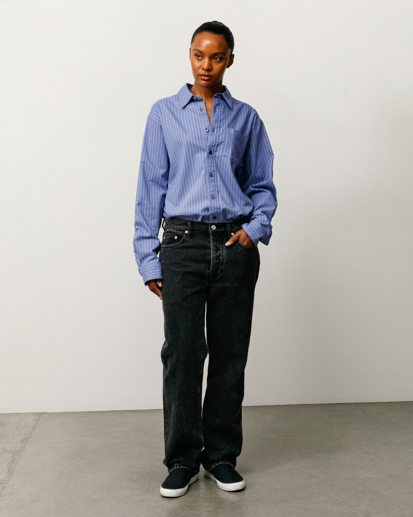 Oxford Ls Shirt Unisex Long Sleeve In Blue Stripe