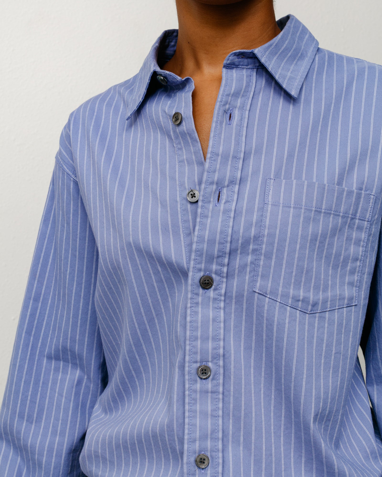 Oxford Ls Shirt Unisex Long Sleeve In Blue Stripe