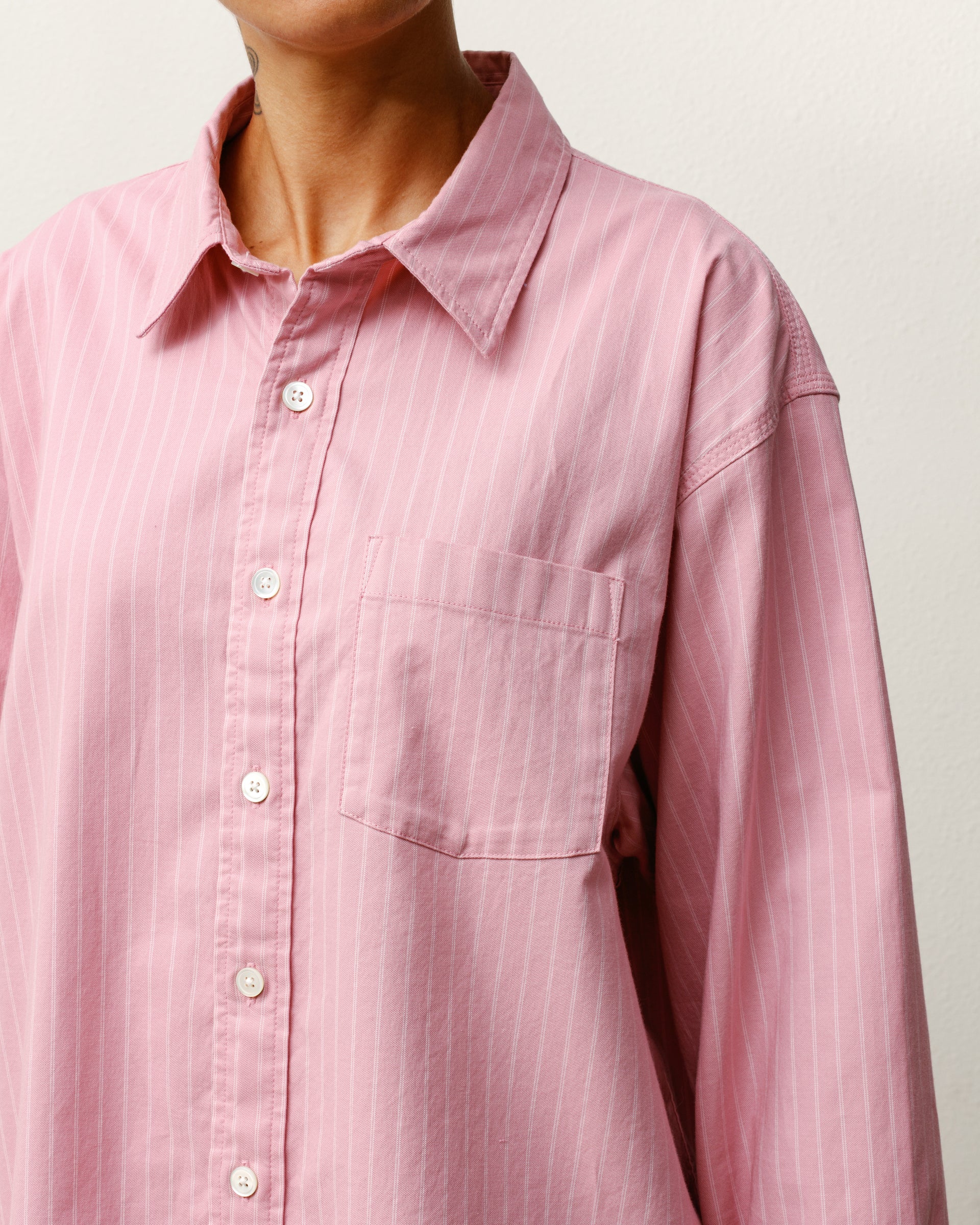 Oxford Ls Shirt Mens Long Sleeve In Pink Stripe