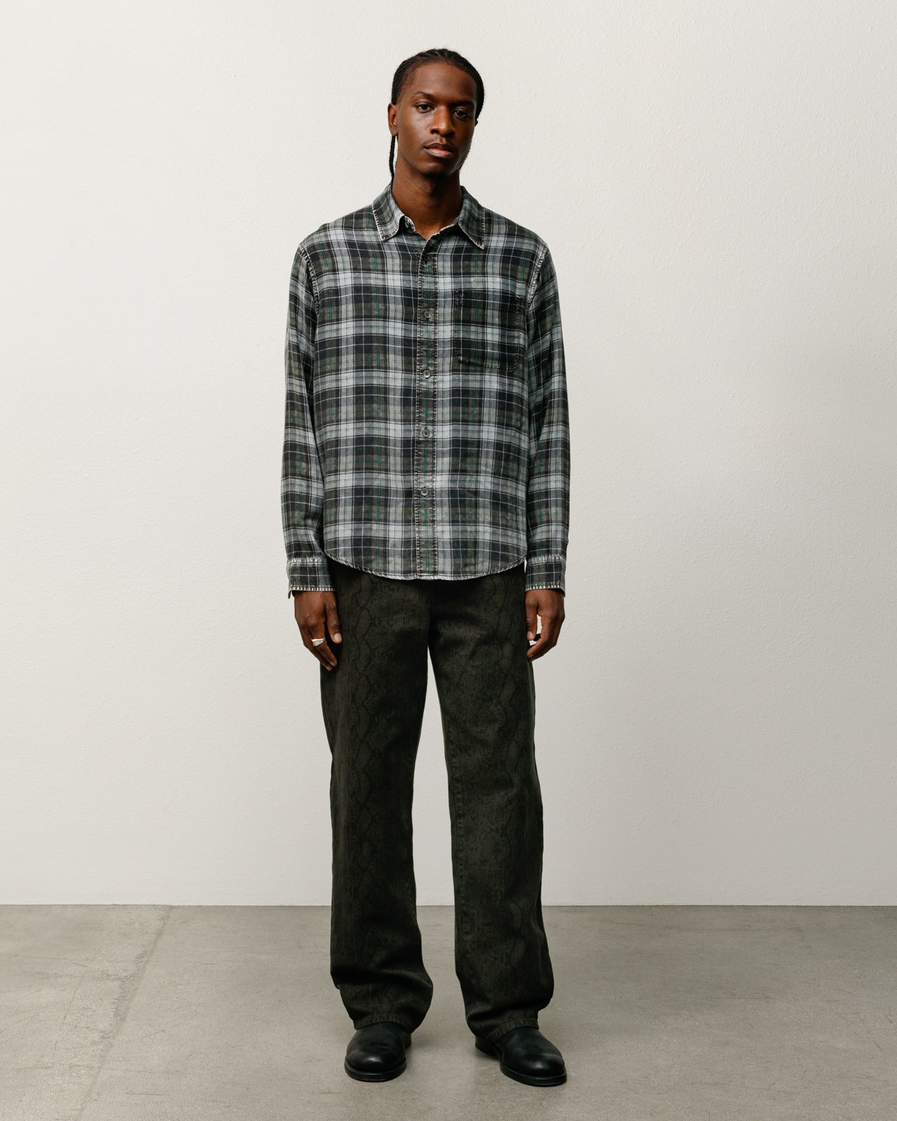 Matthew Plaid Shirt Cl Mens Long Sleeve In Charcoal