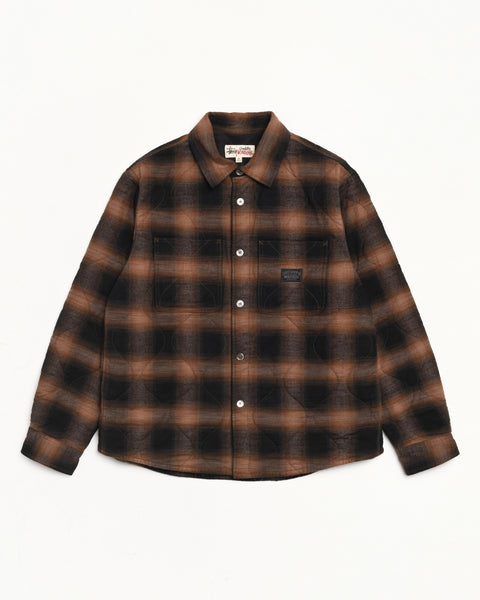 Quilted Plaid Shirt Jacket Mens Long Sleeve In Brown