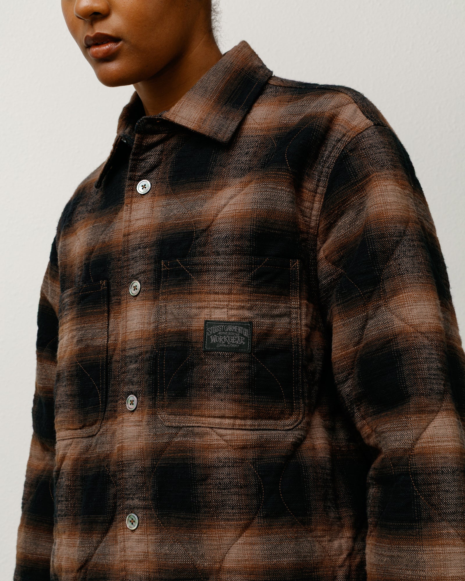 Quilted Plaid Shirt Jacket – Brown | Tops & Shirts | Stüssy UK