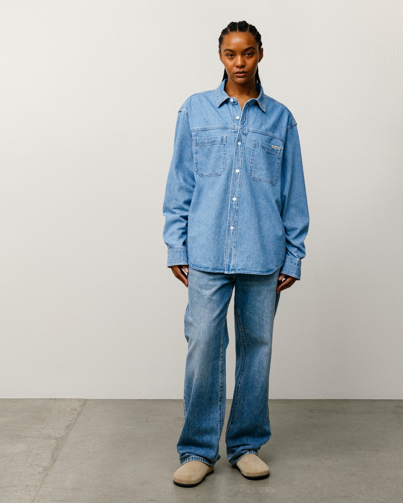 Work Denim Shirt Mens Long Sleeve In Light Denim