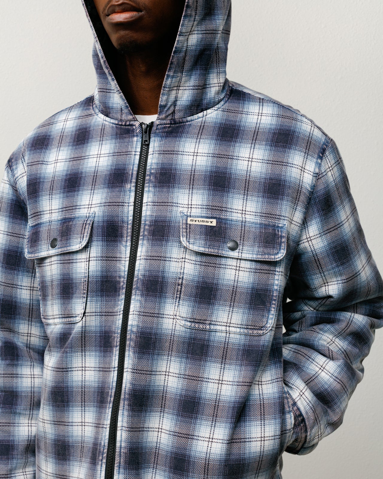 00s STUSSY ジップアップ フーデットジャケット フード チェック ネル Zip Hooded Plaid Shirt – Blue | Outerwear | Stüssy UK