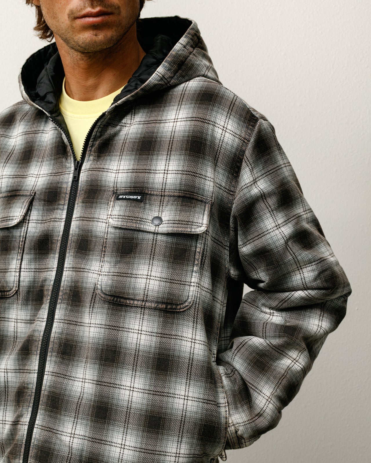 Zip Hooded Plaid Shirt – Charcoal | Outerwear | Stüssy UK