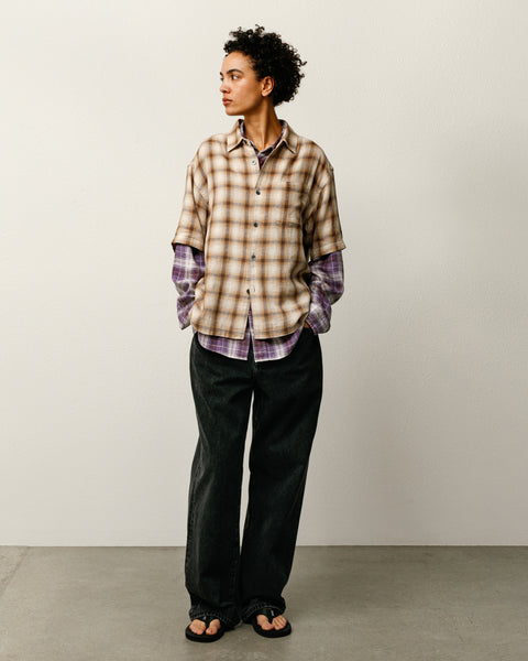 Liam Ss Plaid Shirt Mens Short Sleeve In Brown