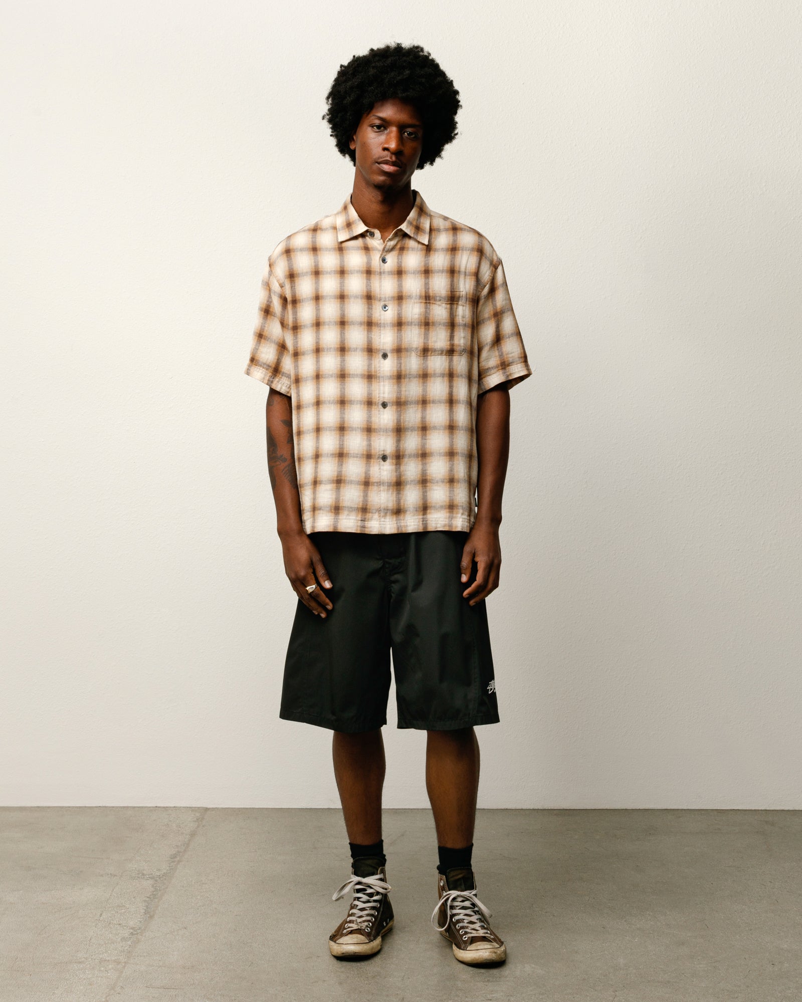 Liam Ss Plaid Shirt Mens Short Sleeve In Brown