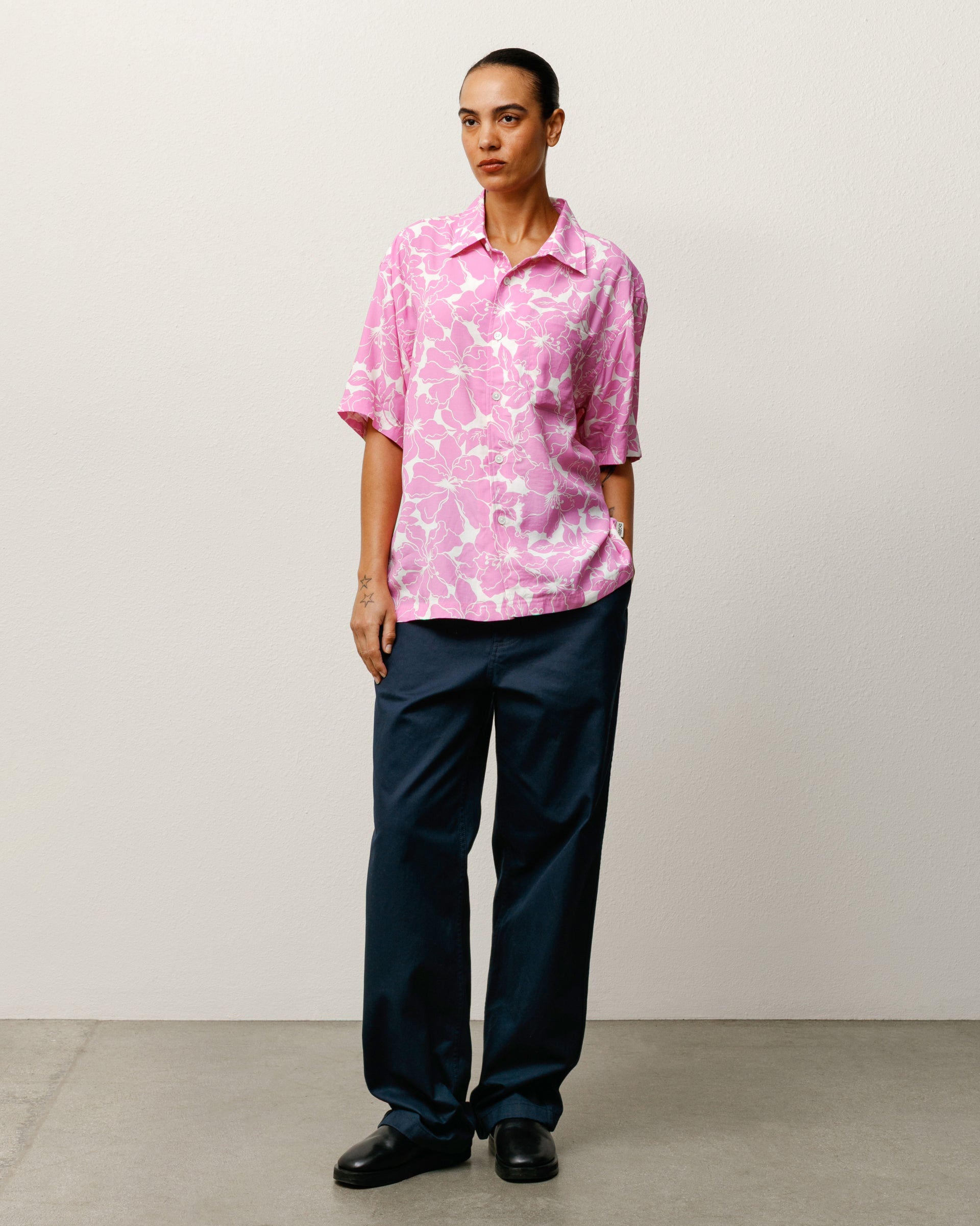 Floral Hawaiian Shirt Mens Short Sleeve In Pink