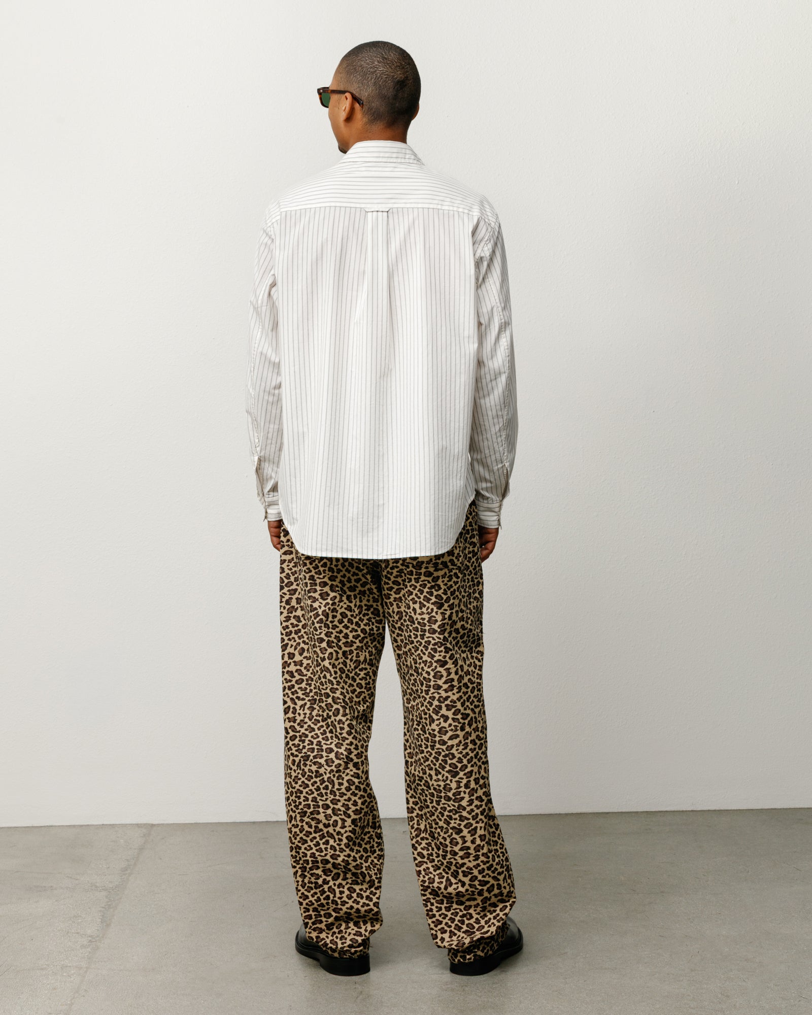 Natural Stripe Unisex Long Sleeve Shirt, Back View, Washed Cotton Poplin