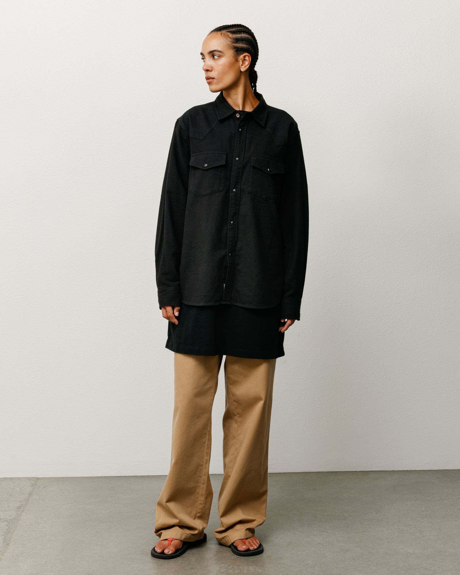 Cotton Silk Western Shirt Unisex Long Sleeve With Snap Front And Flap Pockets In Black