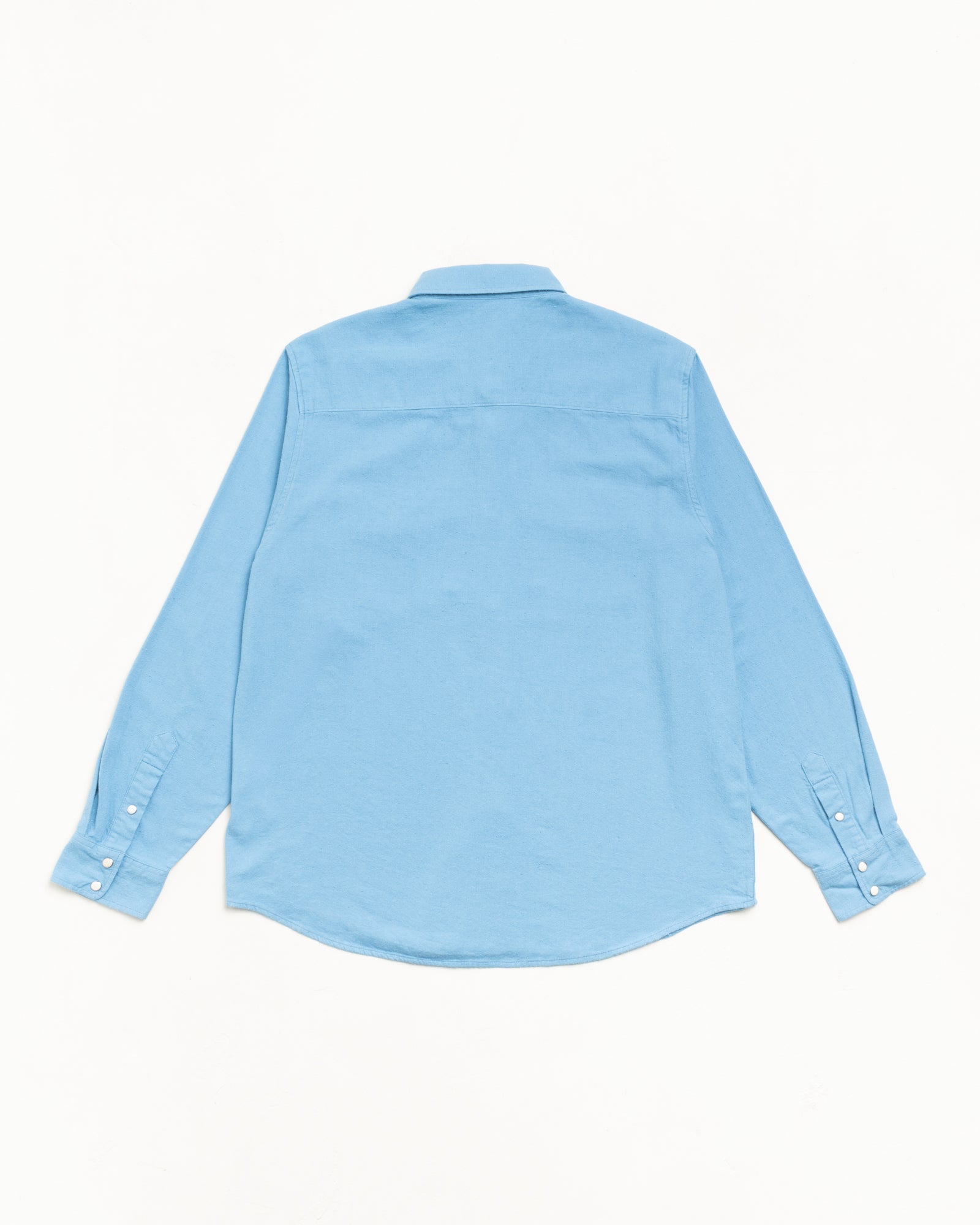 Cotton Silk Western Shirt Unisex Long Sleeve Back View In Blue