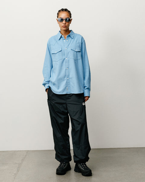 Cotton Silk Western Shirt Unisex Long Sleeve In Blue