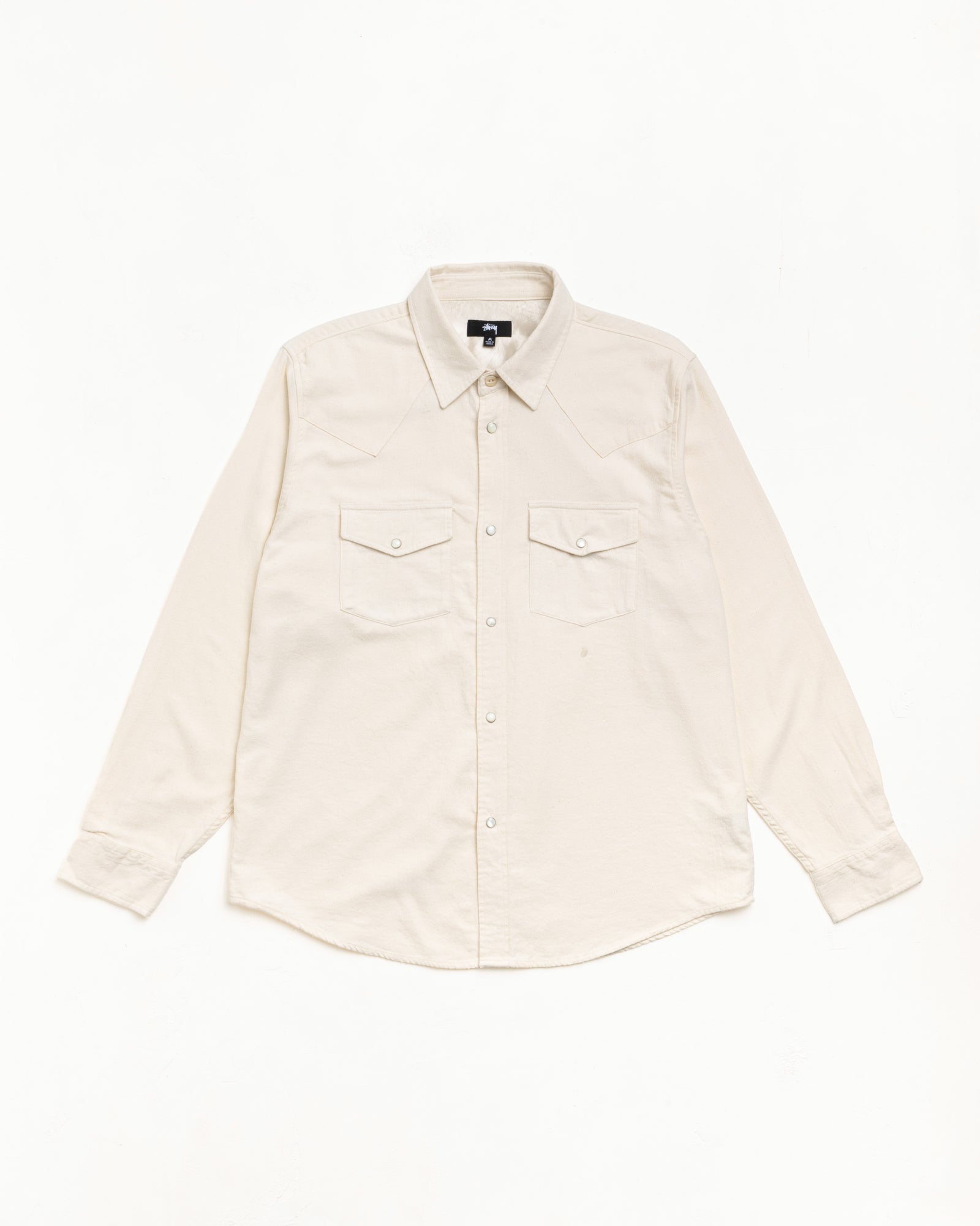 Cotton Silk Western Shirt Unisex Long Sleeve In Off White With Snap Buttons And Chest Pockets