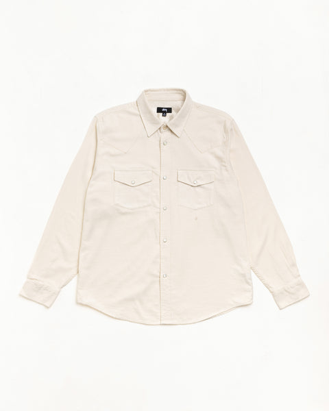 Cotton Silk Western Shirt Unisex Long Sleeve In Off White With Snap Buttons And Chest Pockets