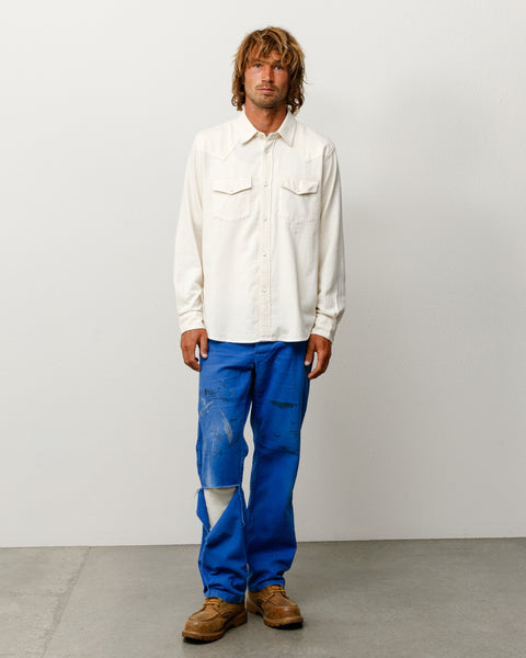 Cotton Silk Western Shirt Unisex Long Sleeve In Off White