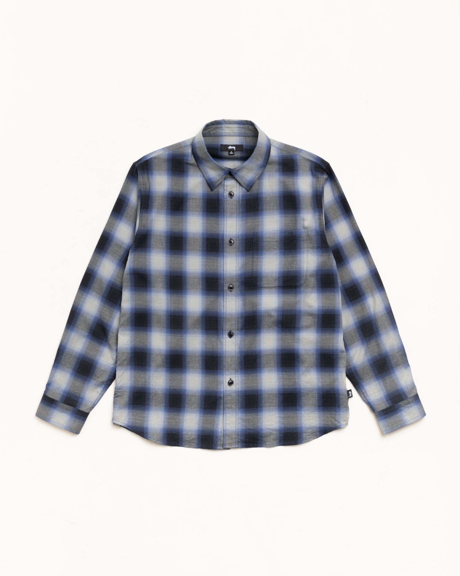 Ombre Plaid Shirt Unisex Long Sleeve In Black With Button Front And Chest Pocket