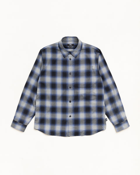 Ombre Plaid Shirt Unisex Long Sleeve In Black With Button Front And Chest Pocket