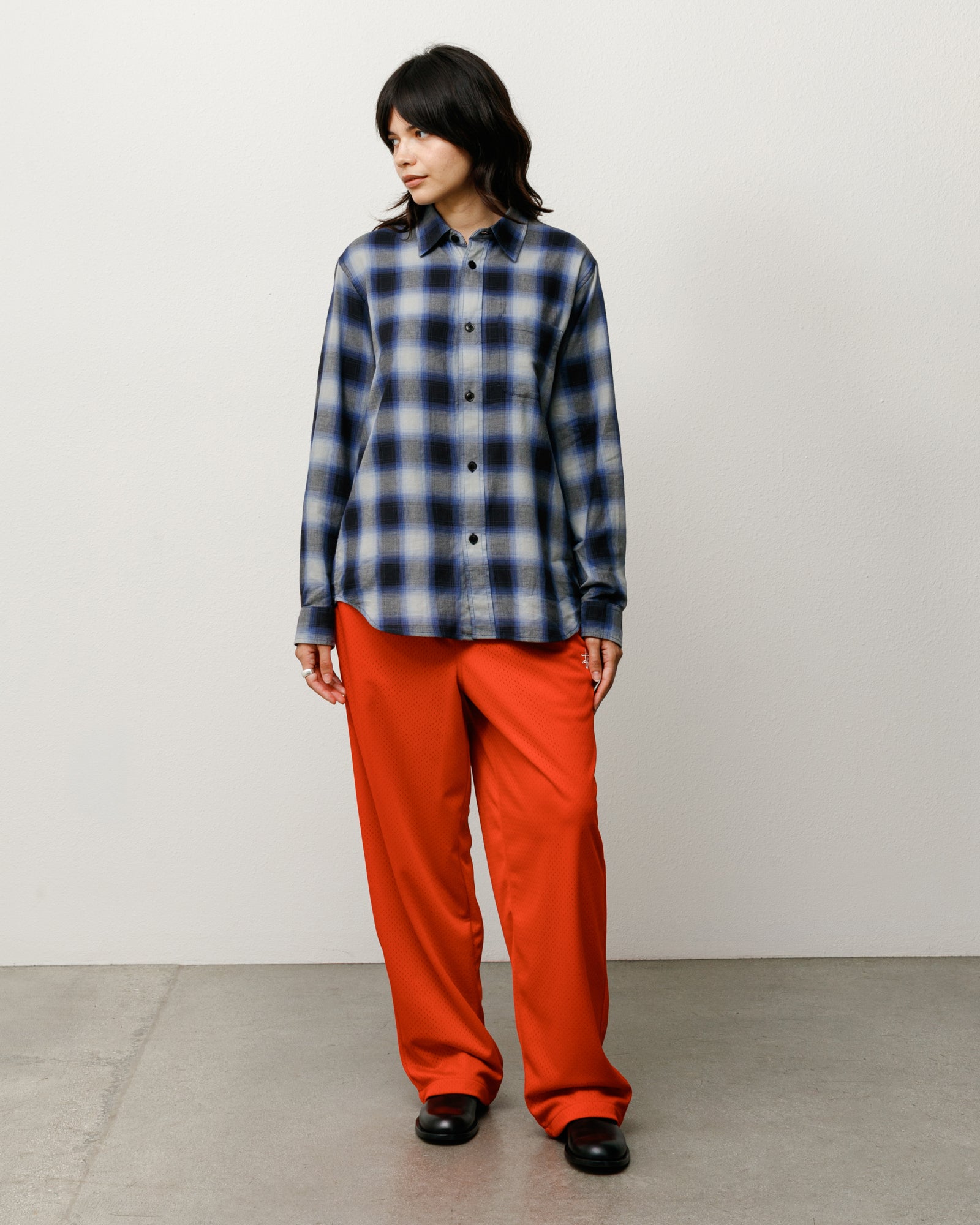 Beach Ombre Plaid Shirt Unisex Long Sleeve In Black