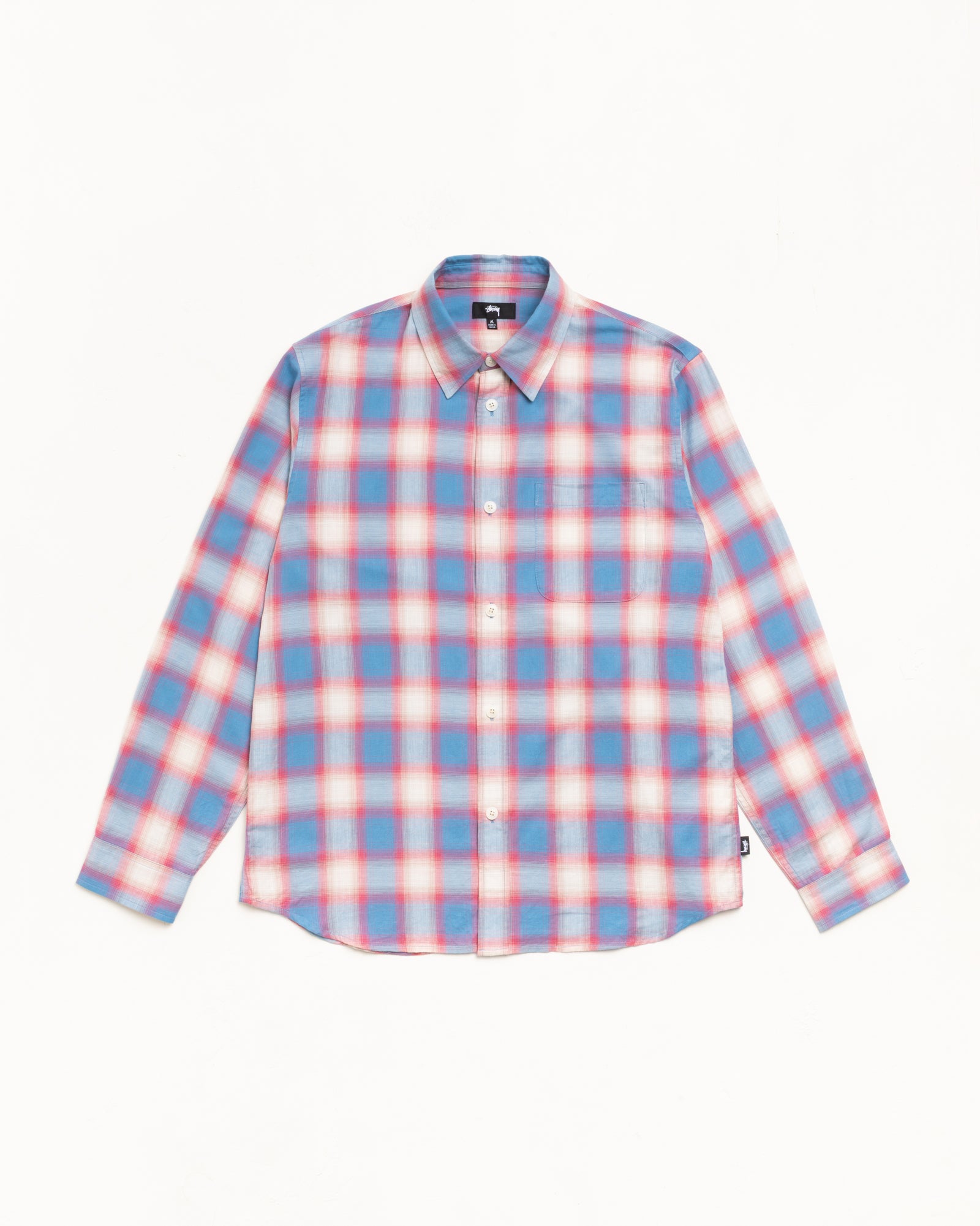 Beach Ombre Plaid Shirt Unisex Long Sleeve In Blue