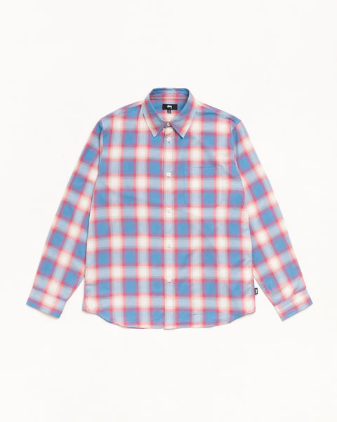 Beach Ombre Plaid Shirt Unisex Long Sleeve In Blue