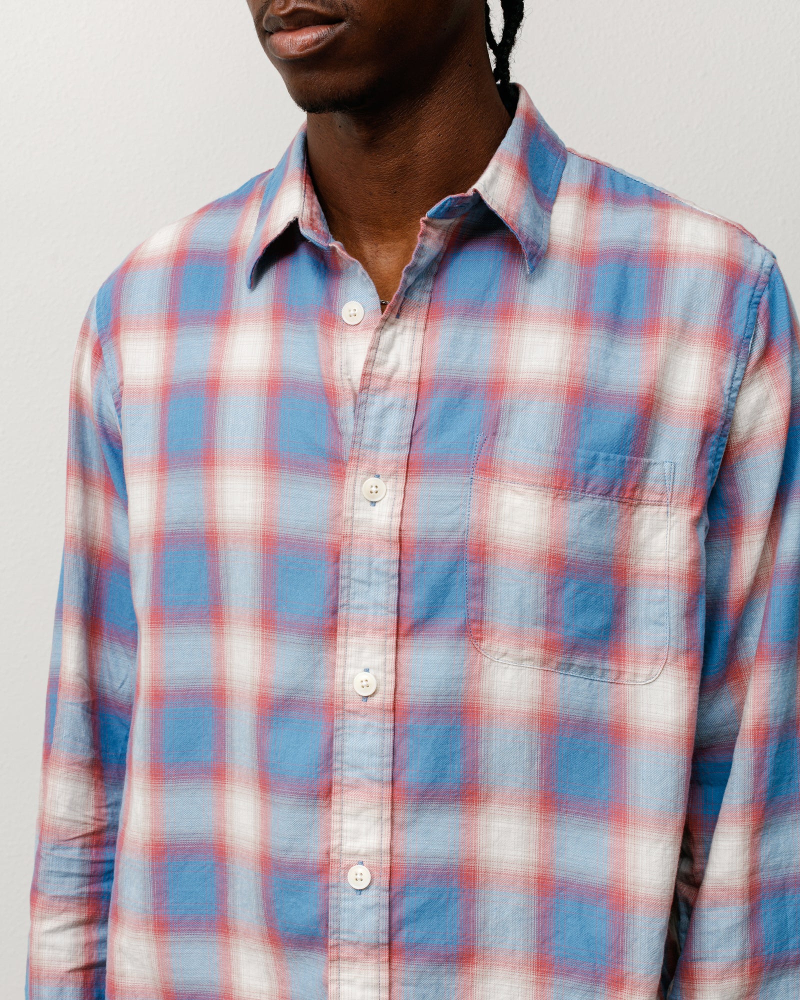 Beach Ombre Plaid Shirt Unisex Long Sleeve In Blue