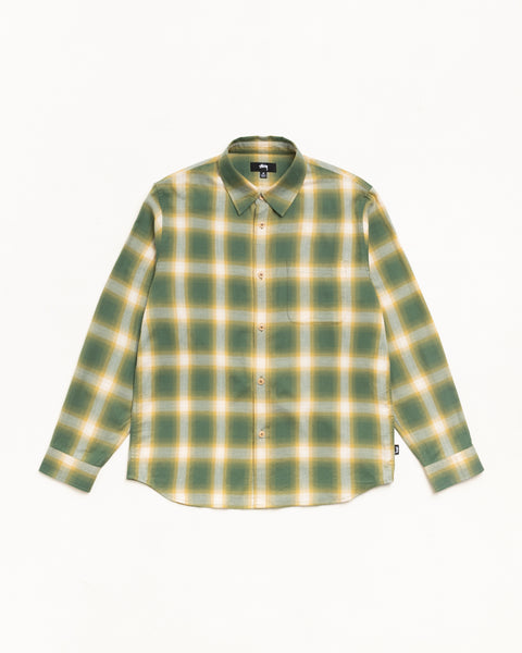 Green Ombre Plaid Button-Up Shirt Unisex Long Sleeve With Chest Pocket