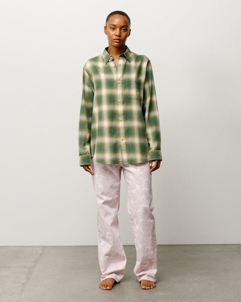 Beach Ombre Plaid Shirt Unisex Long Sleeve In Green