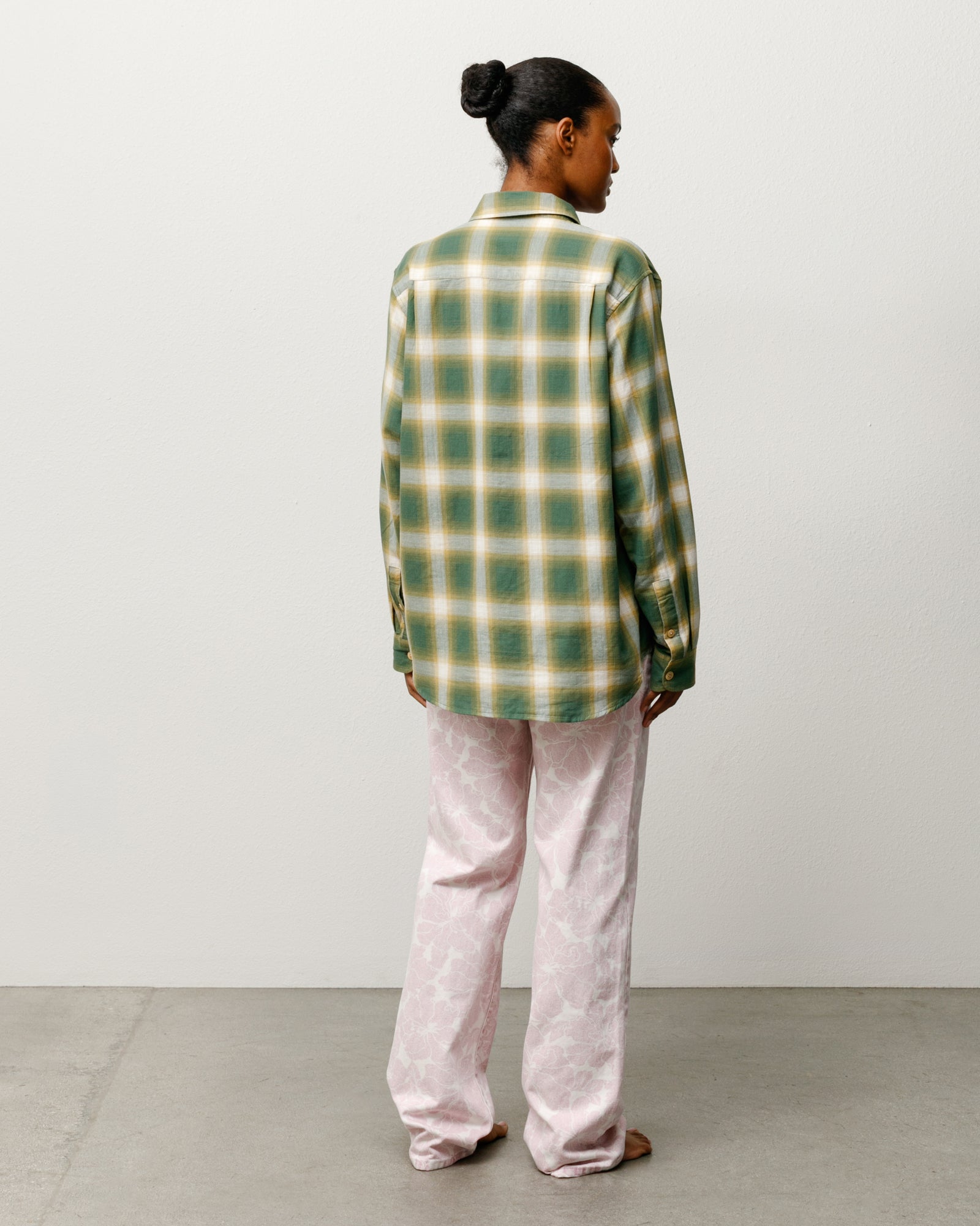 Beach Ombre Plaid Shirt Unisex Long Sleeve In Green Back View
