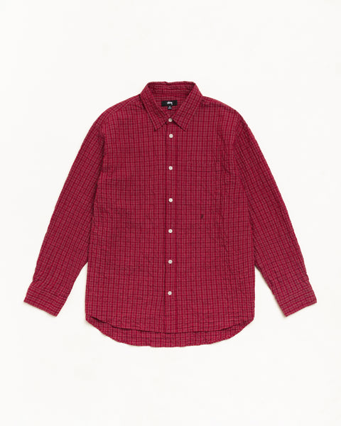 Standard Ls Shirt Crinkle Unisex Long Sleeve In Burgundy Check