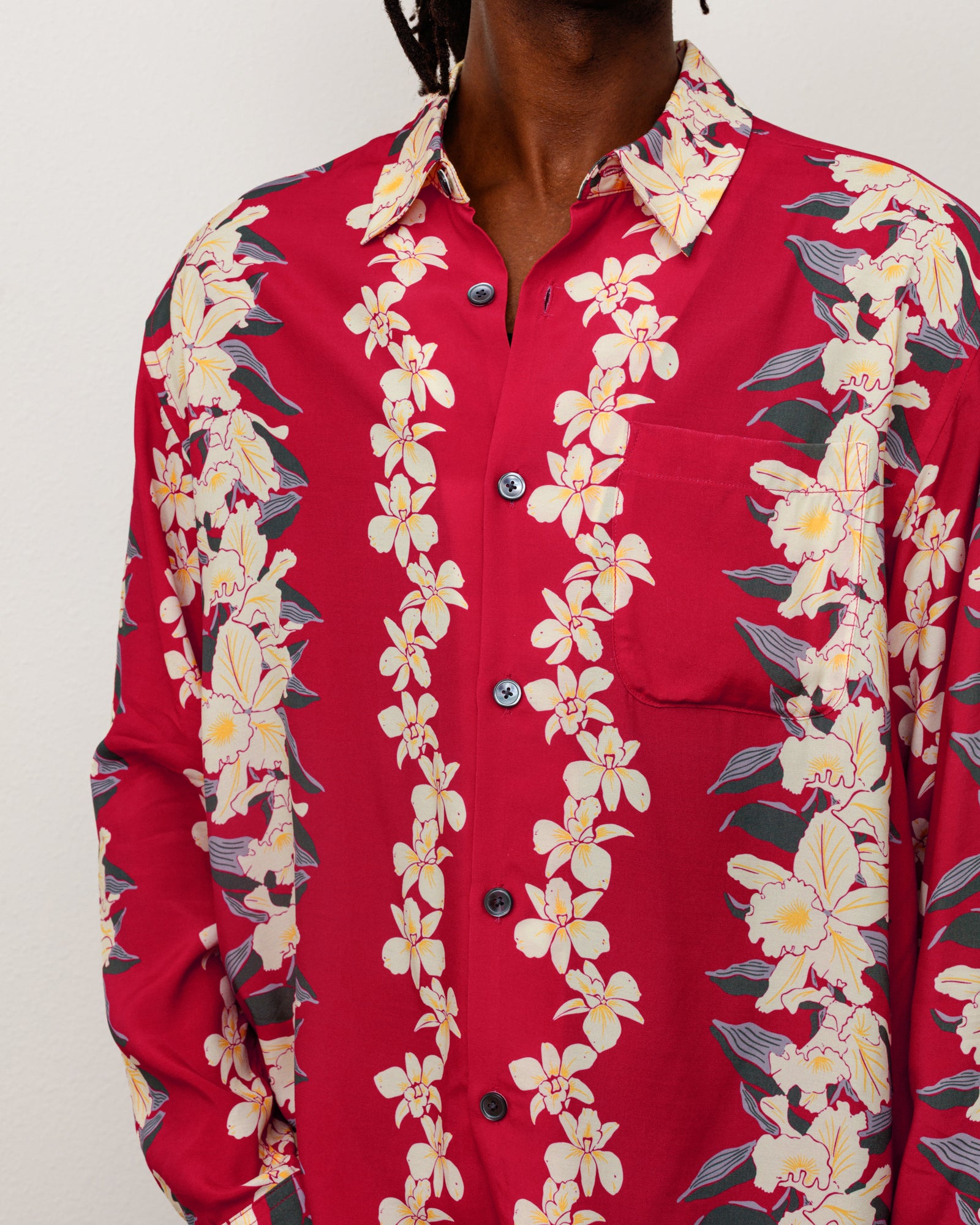 Hawaiian Floral Ls Shirt Unisex Long Sleeve In Red