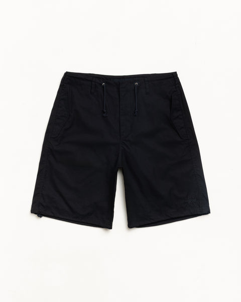 Black unisex shorts with drawcord waist, regular fit and subtle logo embroidery