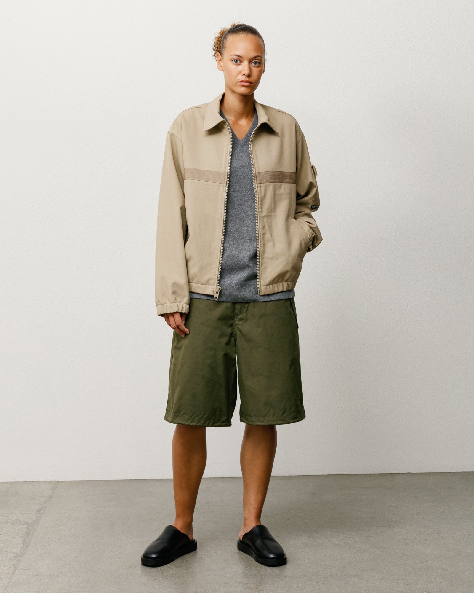 Surplus Short Unisex Regular In Olive, Knee-Length Relaxed Fit Styled On Model