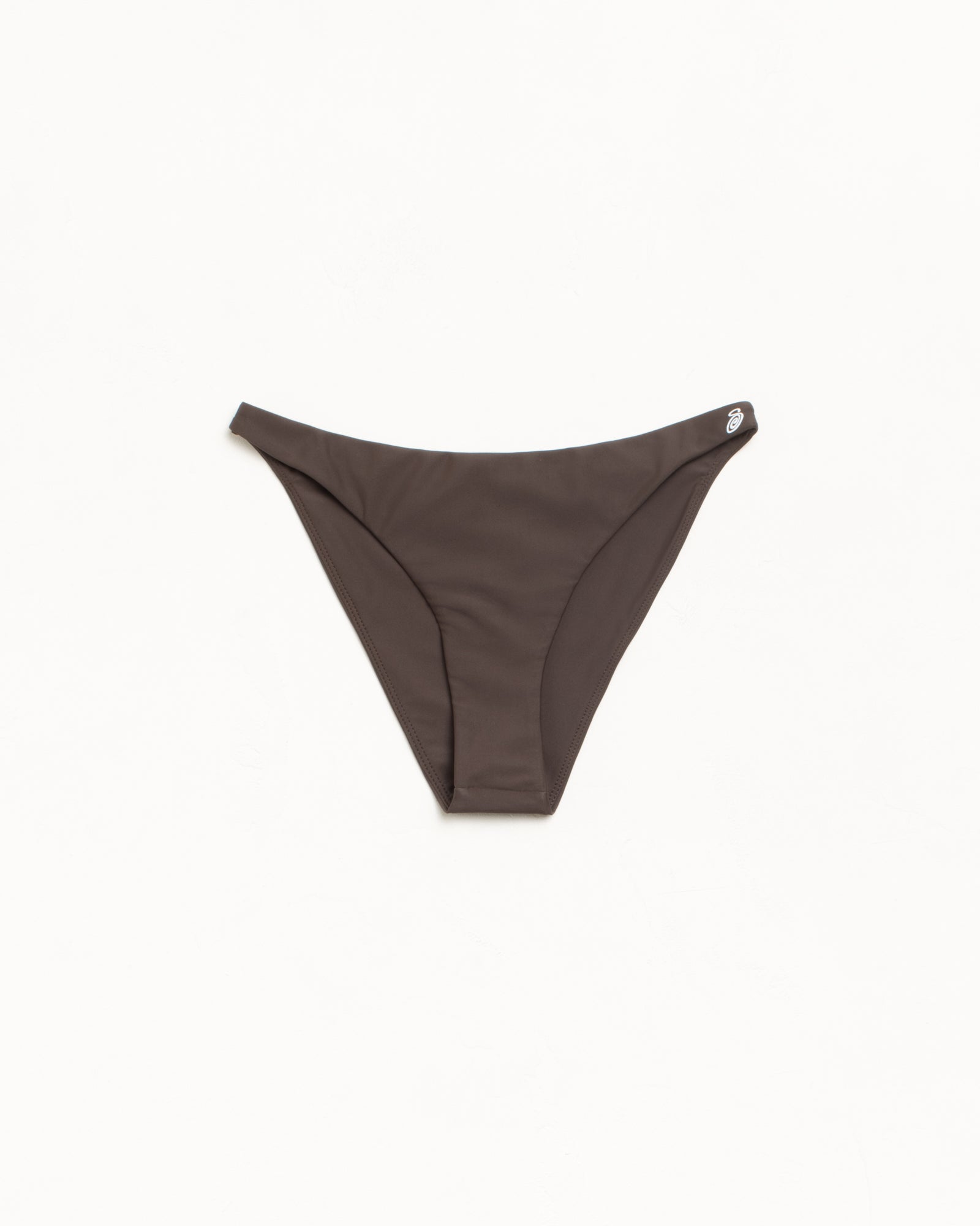 Bikini Bottom Swim in the colour Brown featuring a rubberised Stüssy swirly S logo