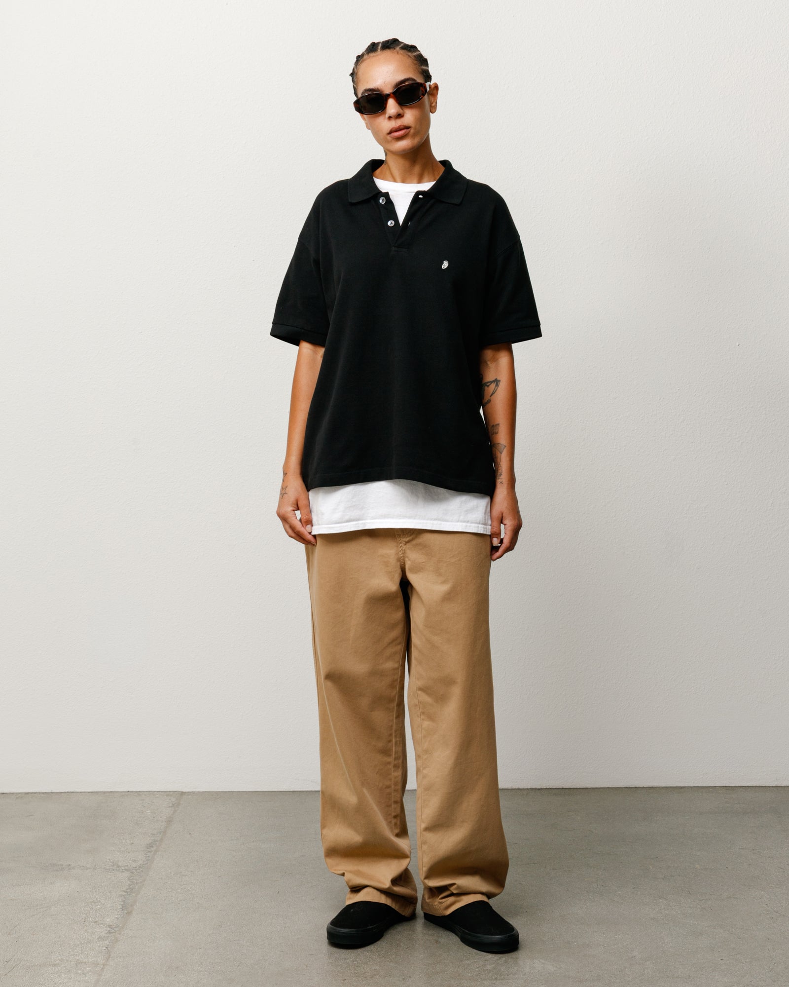Classic Pique Polo Shirt In Black, Back View On Model