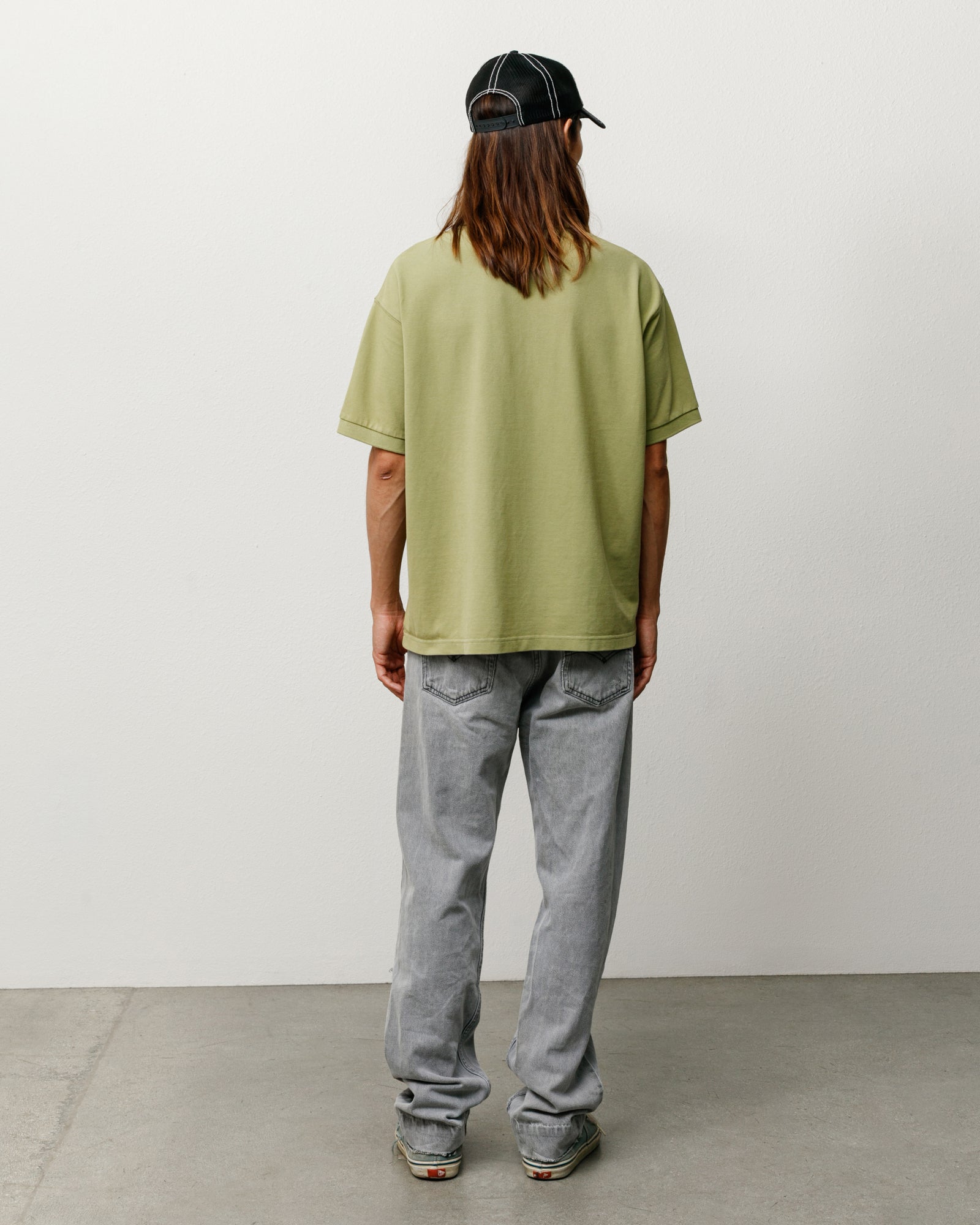 Classic Pique Polo Unisex Short Sleeve In Leaf, Back View With Relaxed Fit
