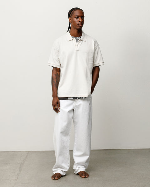 Off White Cotton Pique Polo Unisex Short Sleeve With Rib Collar