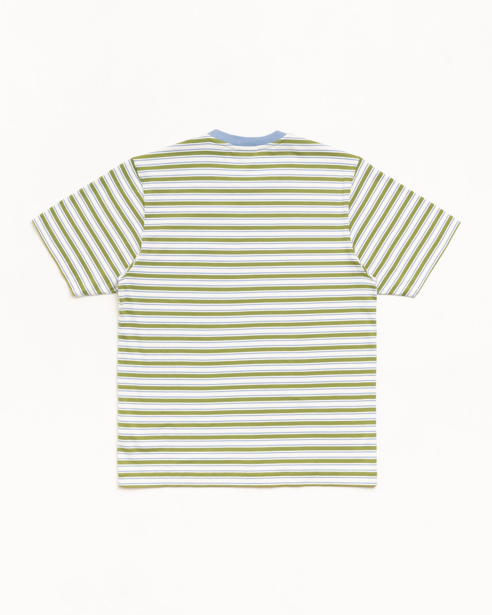 Beach Stripe Tee Short Sleeve In Moss, Striped Cotton Knit Back Flat Lay
