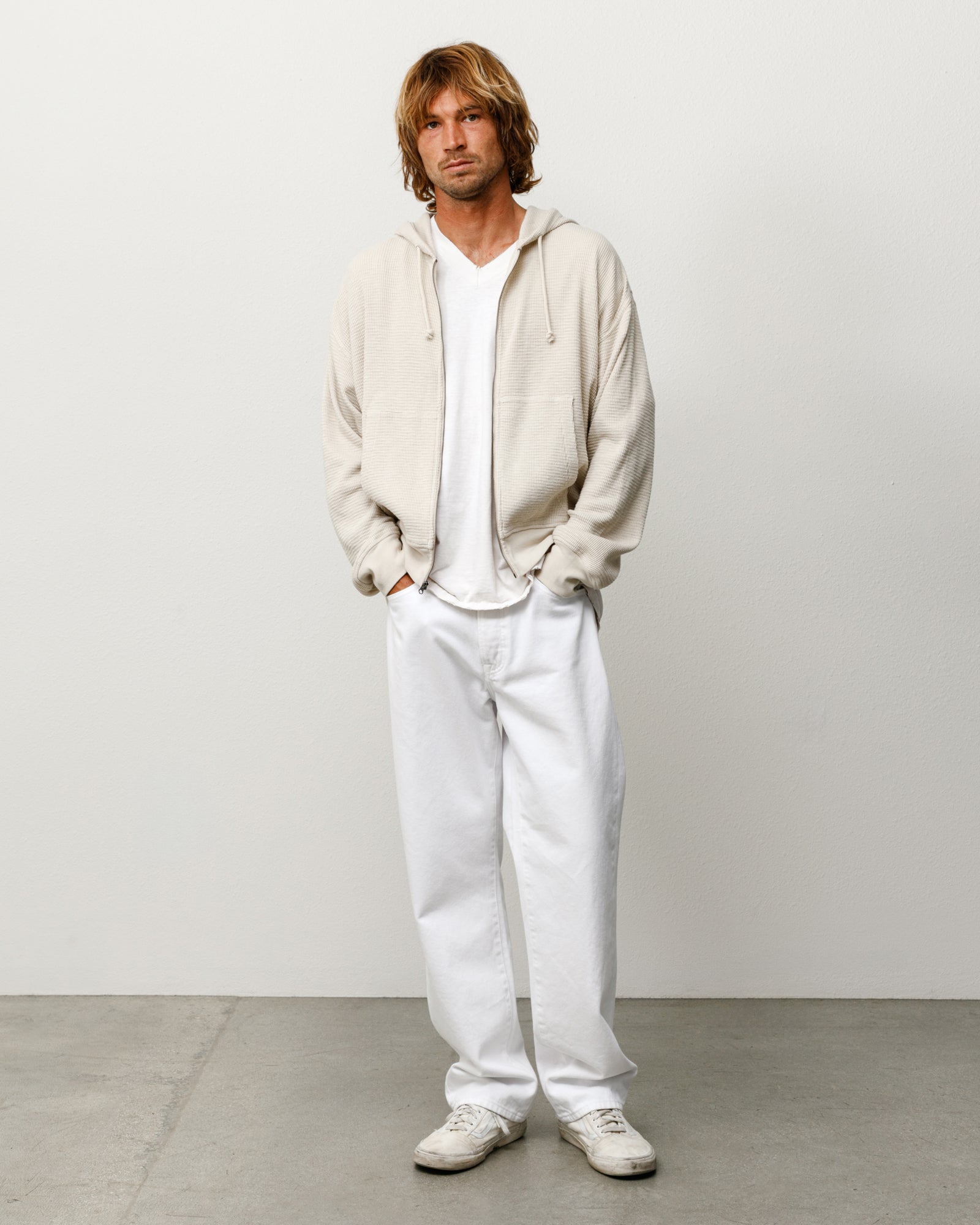 Lightweight Thermal Hoodie Unisex Long Sleeve In Bone
