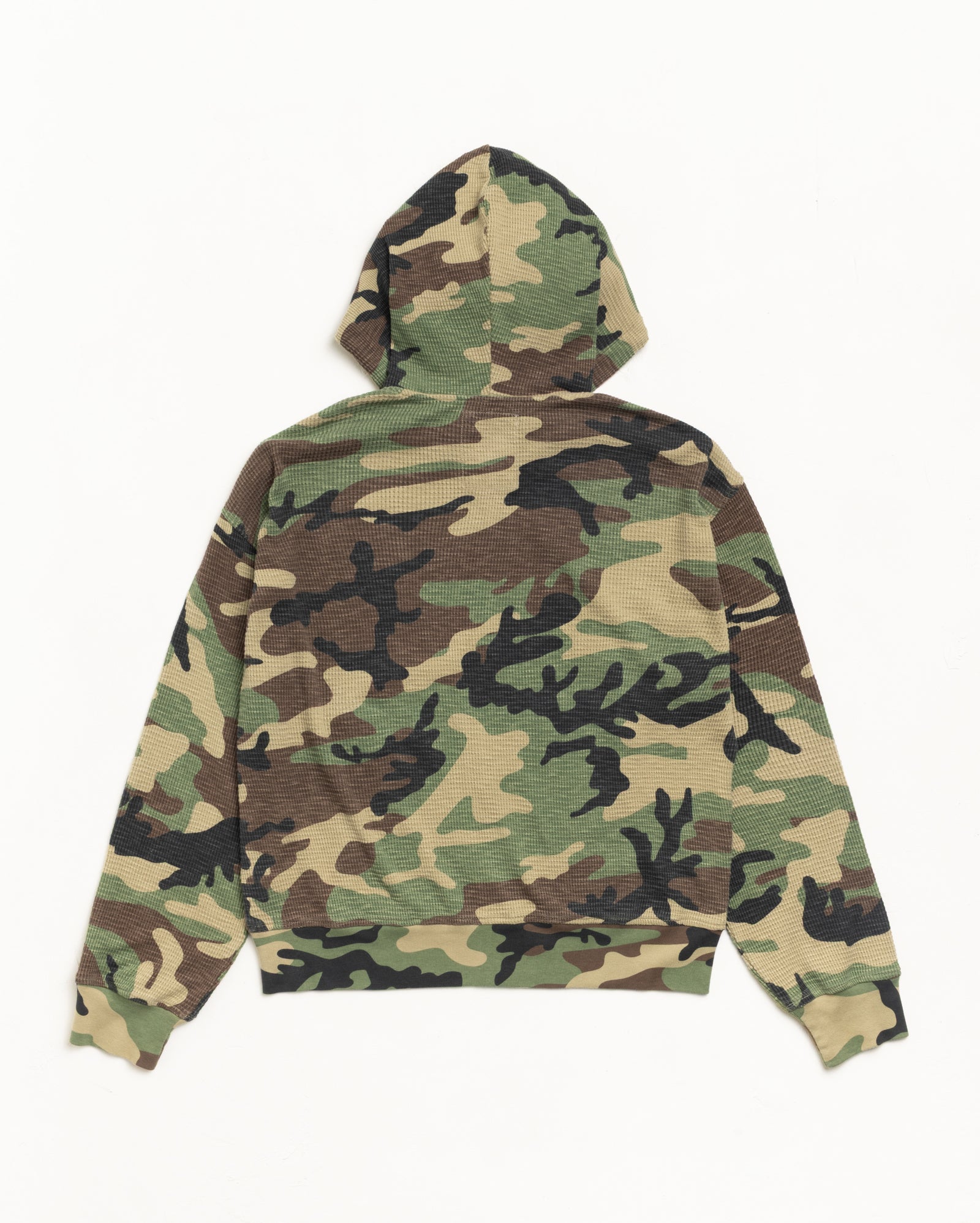 Lightweight Thermal Hoodie Unisex Long Sleeve In Camo, Back Flat Lay