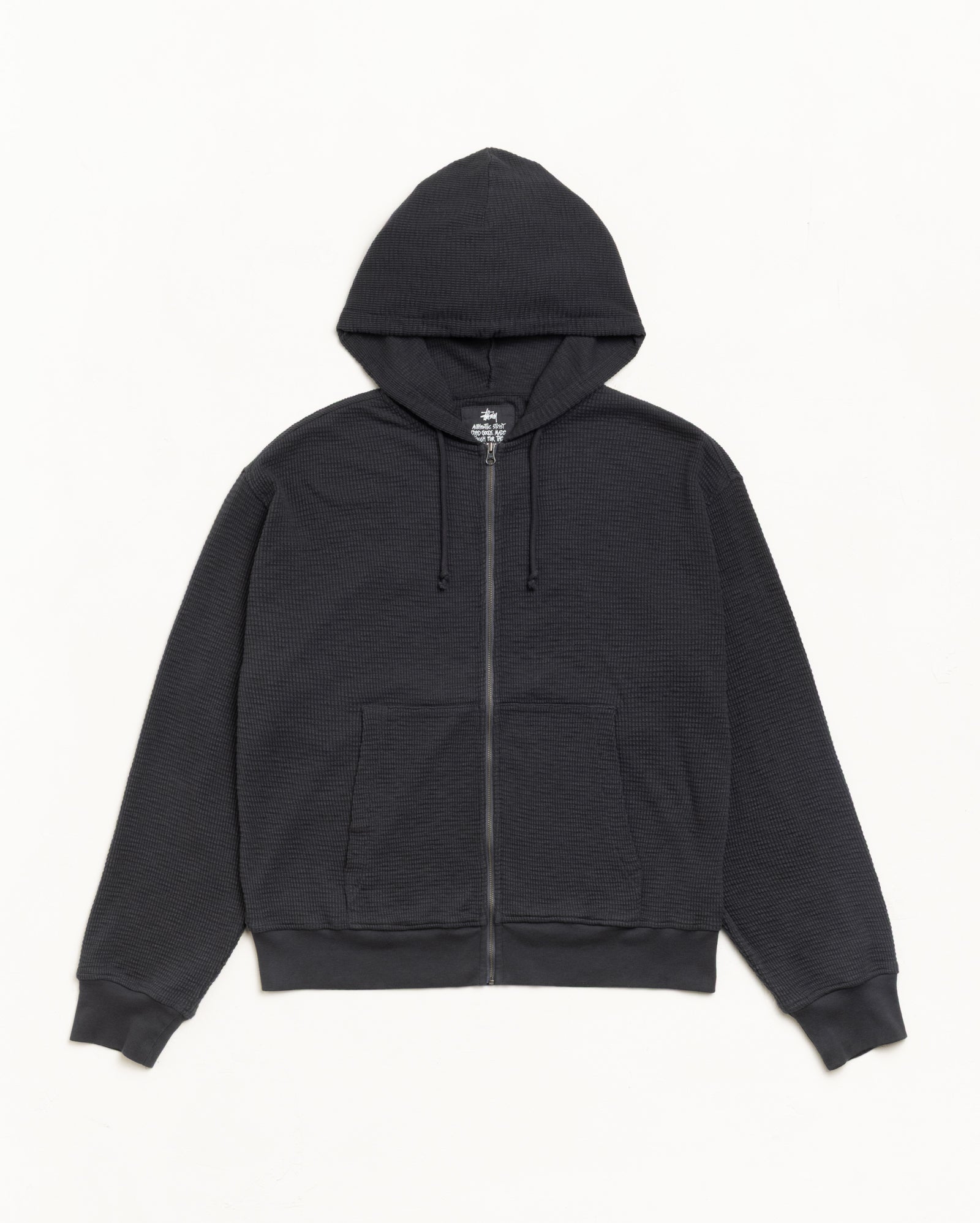 Lightweight Thermal Zip Hoodie Unisex Long Sleeve In Faded Black
