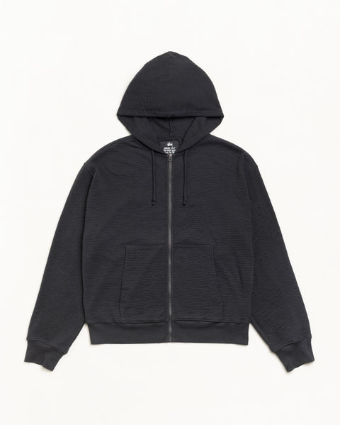 Lightweight Thermal Zip Hoodie Unisex Long Sleeve In Faded Black