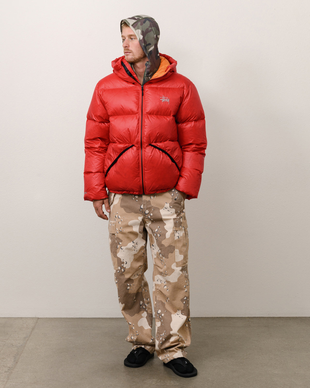 Micro Ripstop Down Parka Unisex Long Sleeve In Red