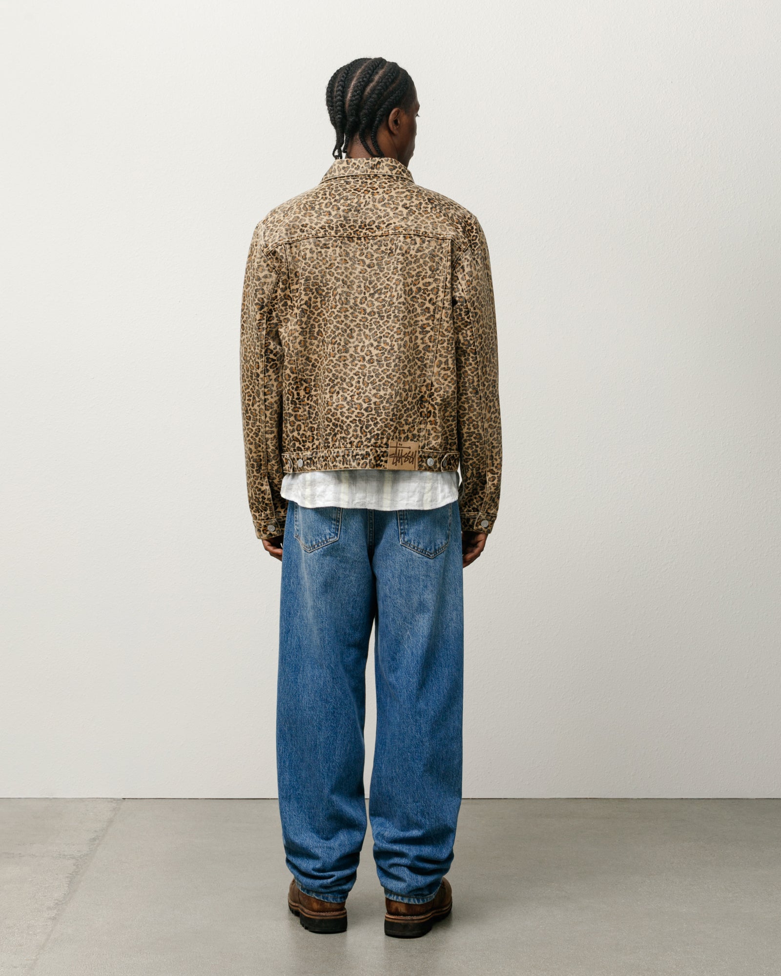 Trucker Denim Vintage Wash Mens Long Sleeve In Leopard