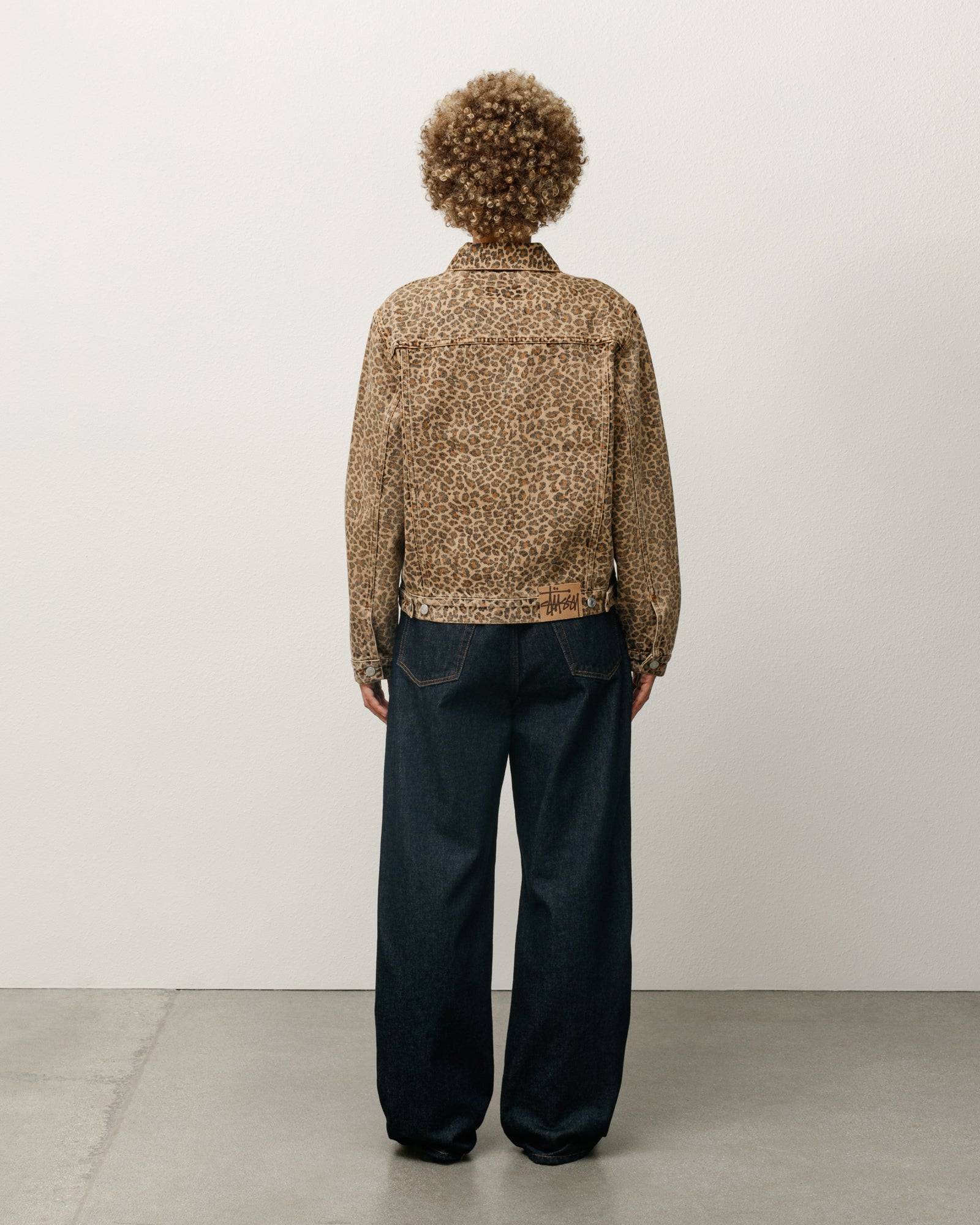 Trucker Denim Vintage Wash Mens Long Sleeve In Leopard