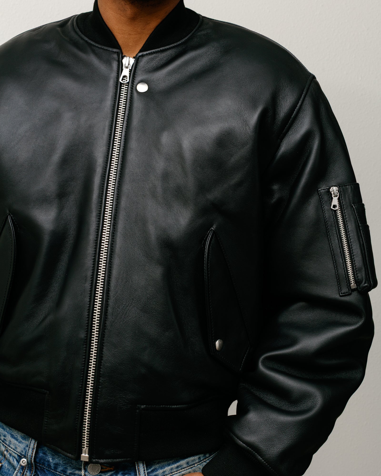 Leather Built Bomber – Black | Outerwear | Stüssy UK