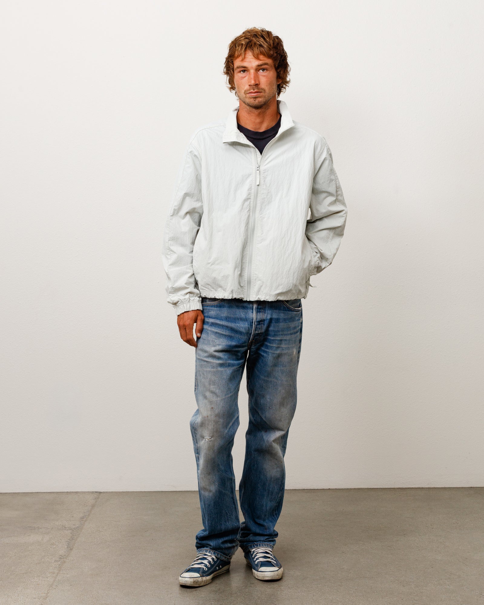 Lightweight Mock Jacket Unisex Long Sleeve In Bone